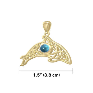 A gift of solitude ~ Solid Gold Celtic Whale Pendant with Gem GPD5694 - Jewelry
